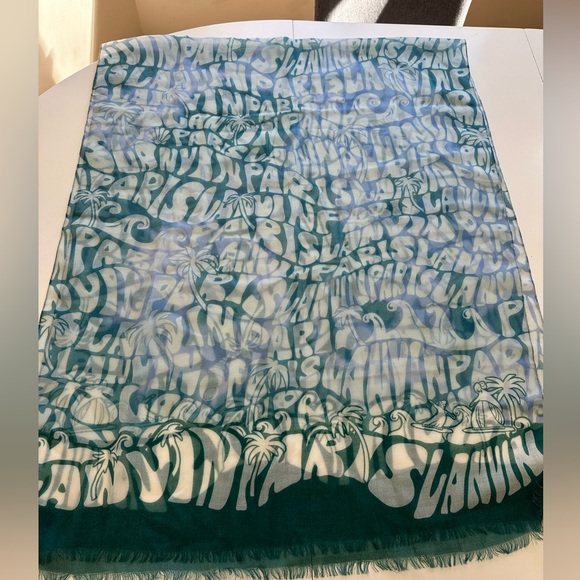 Lanvin Paris green Blue lightweight wool scarf NWT - Picture 3 of 7